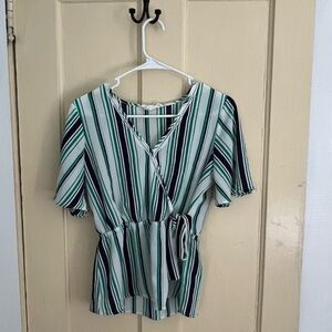 Striped Navy and Green Blouse